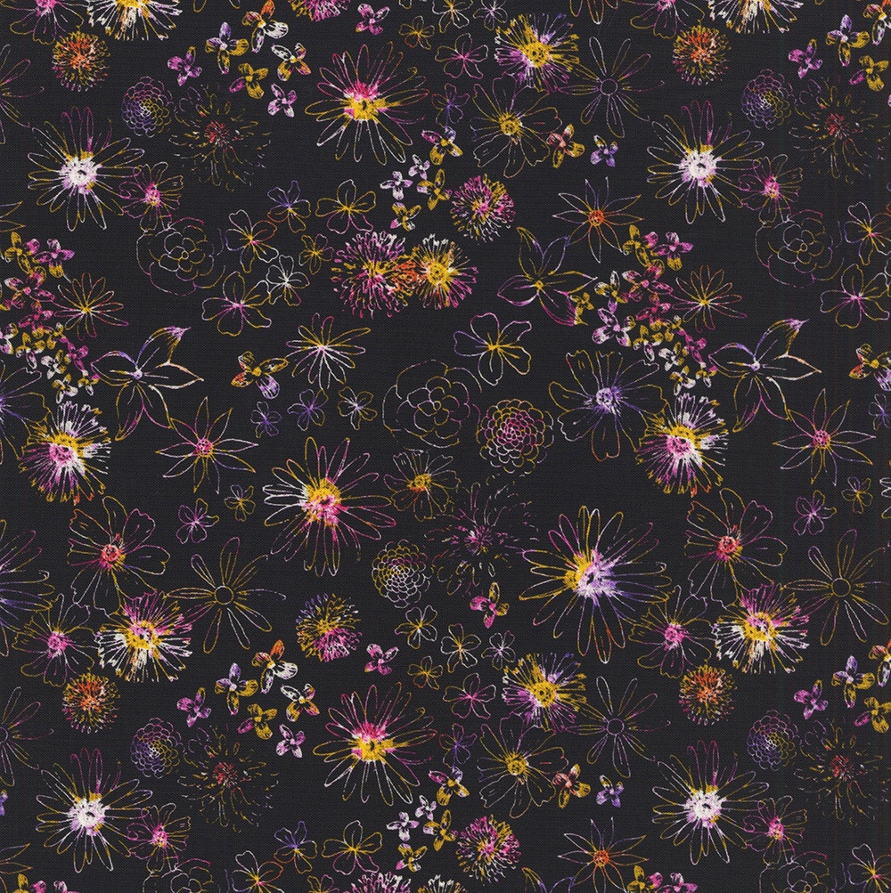Clothworks Fabrics Melissa Polomsky Sunset Meadow Floral Linework